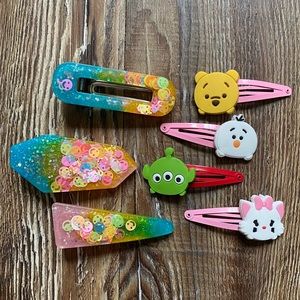 Bundle of Seven Rainbow Glitter and Disney Hair Clips